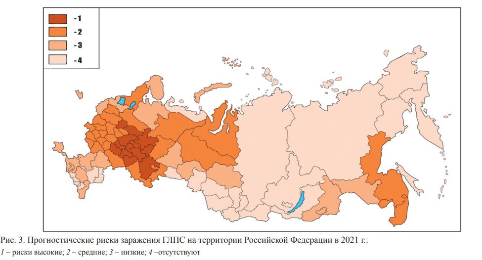 Прогностические риски заражения ГЛПС на территории Российской Федерации в 2021